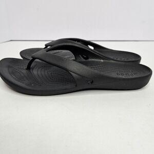 Crocs Iconic Comfort Black W8 Women's Flip Flops Heel To Toe 10.5"
